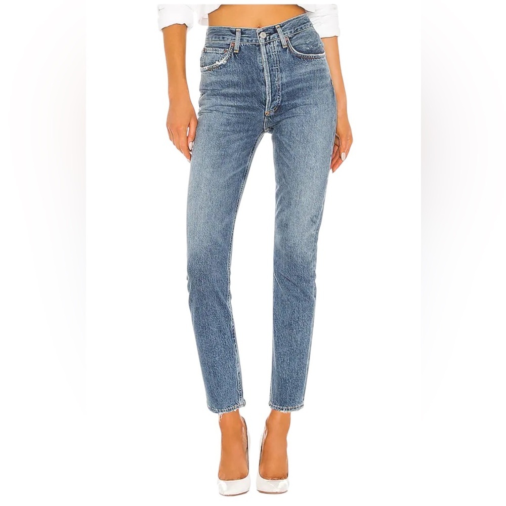 Agolde Riley High Rise Straight Crop Jeans Size 26 Light Wash Button Fly Rigid